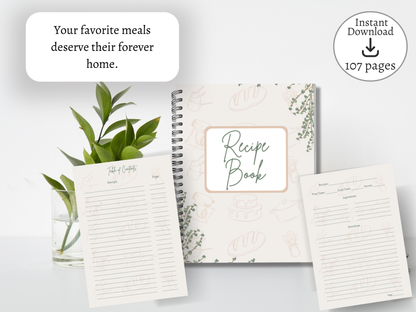 Nourish & Gather: A Cozy Blank Recipe Book in Kitchen theme - Digital Download