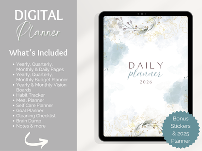 2026 Digital Planner | Hyperlinked | Bonus 2025 Planner and Digital Stickers