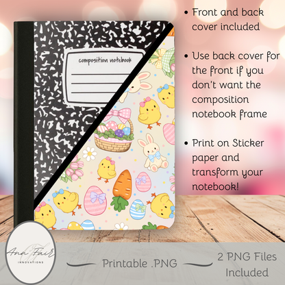 Coquette Easter Multicolor Composition Notebook Cover | Digital Download PNG | Journaling, DIY Custom Notebook, Sticker Paper Cover