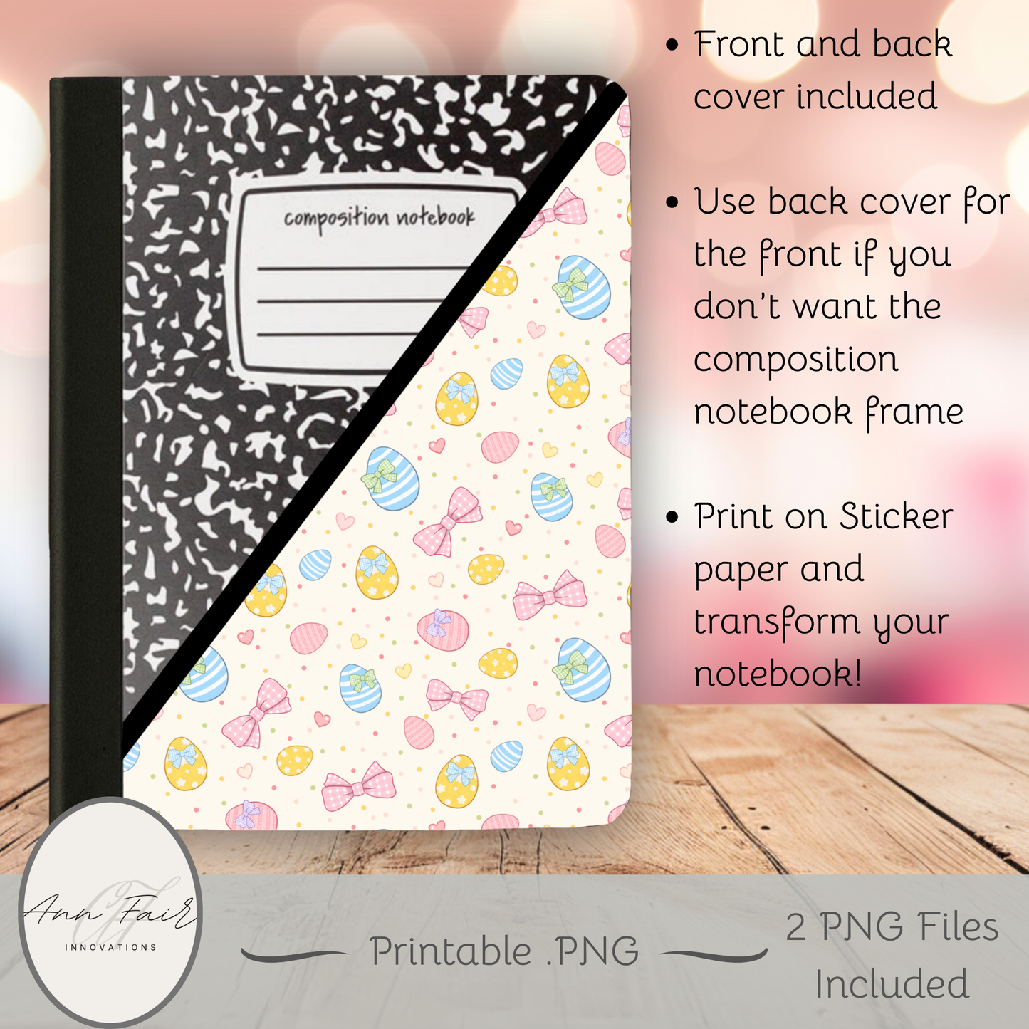 Coquette Gingham Easter Eggs Composition Notebook Cover | Digital Download PNG | Journaling, DIY Custom Notebook, Sticker Paper Cover
