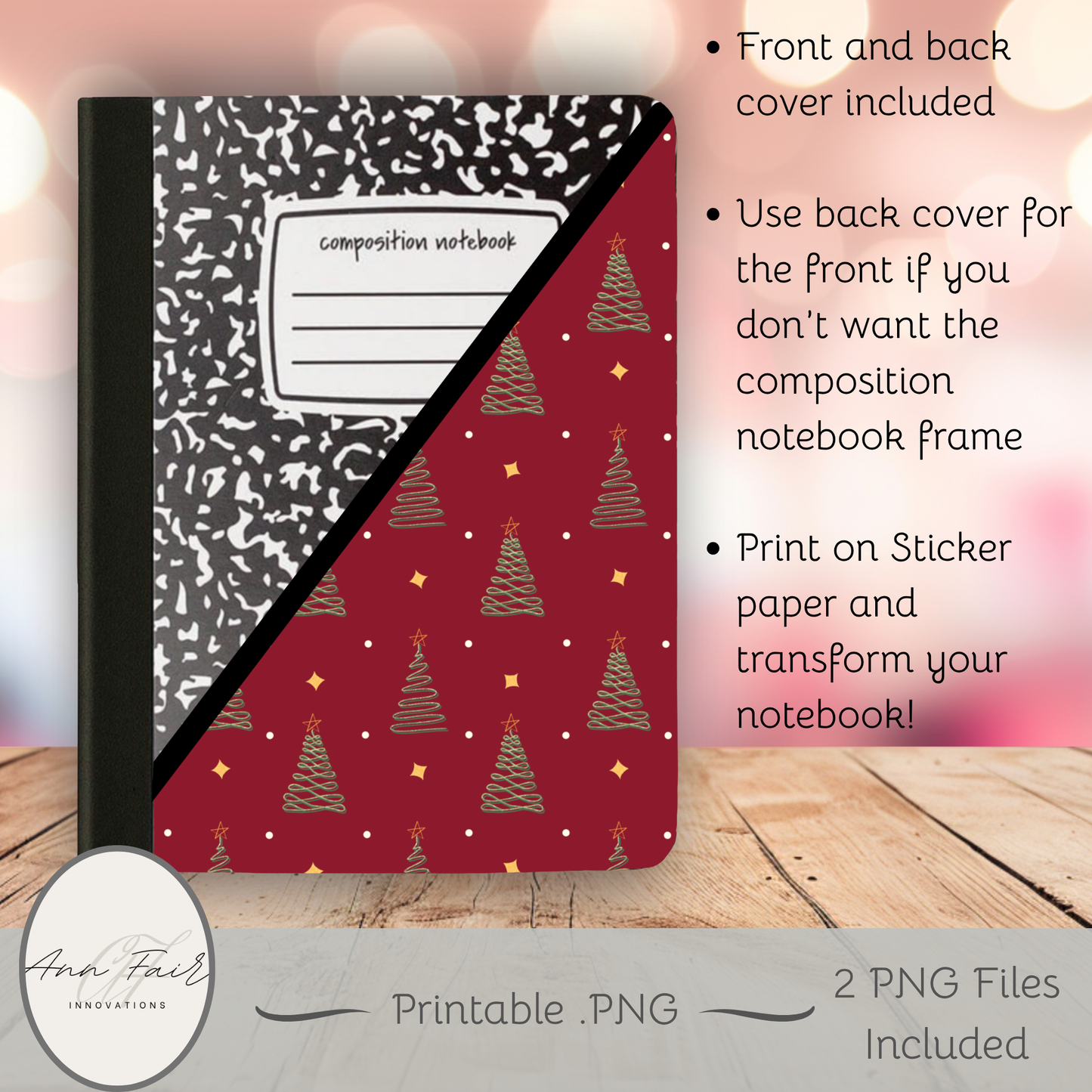 Glitter Trees Composition Notebook Cover | Digital Download PNG | Back to School, Journaling, DIY Custom Notebook, Sticker Paper Cover