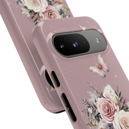 Dusty Rose Floral Phone Case - Tough Cases, Decorative Cell Phone Cover, Butterfly Design