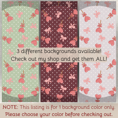 Lollipops and Bows Seamless Hand Drawn Digital Pattern | 300 DPI PNG | Instant Download