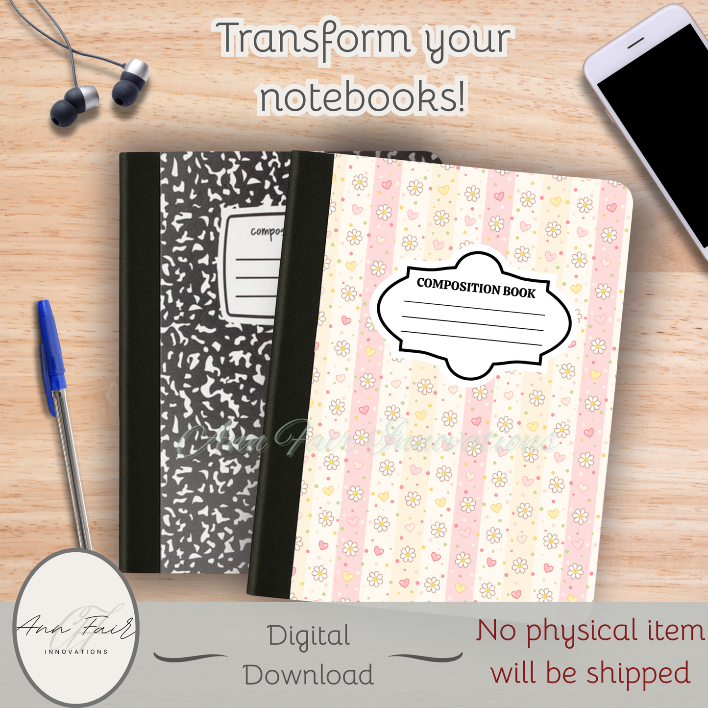 Easter Stripes Composition Notebook Cover | Digital Download PNG | Journaling, DIY Custom Notebook, Sticker Paper Cover