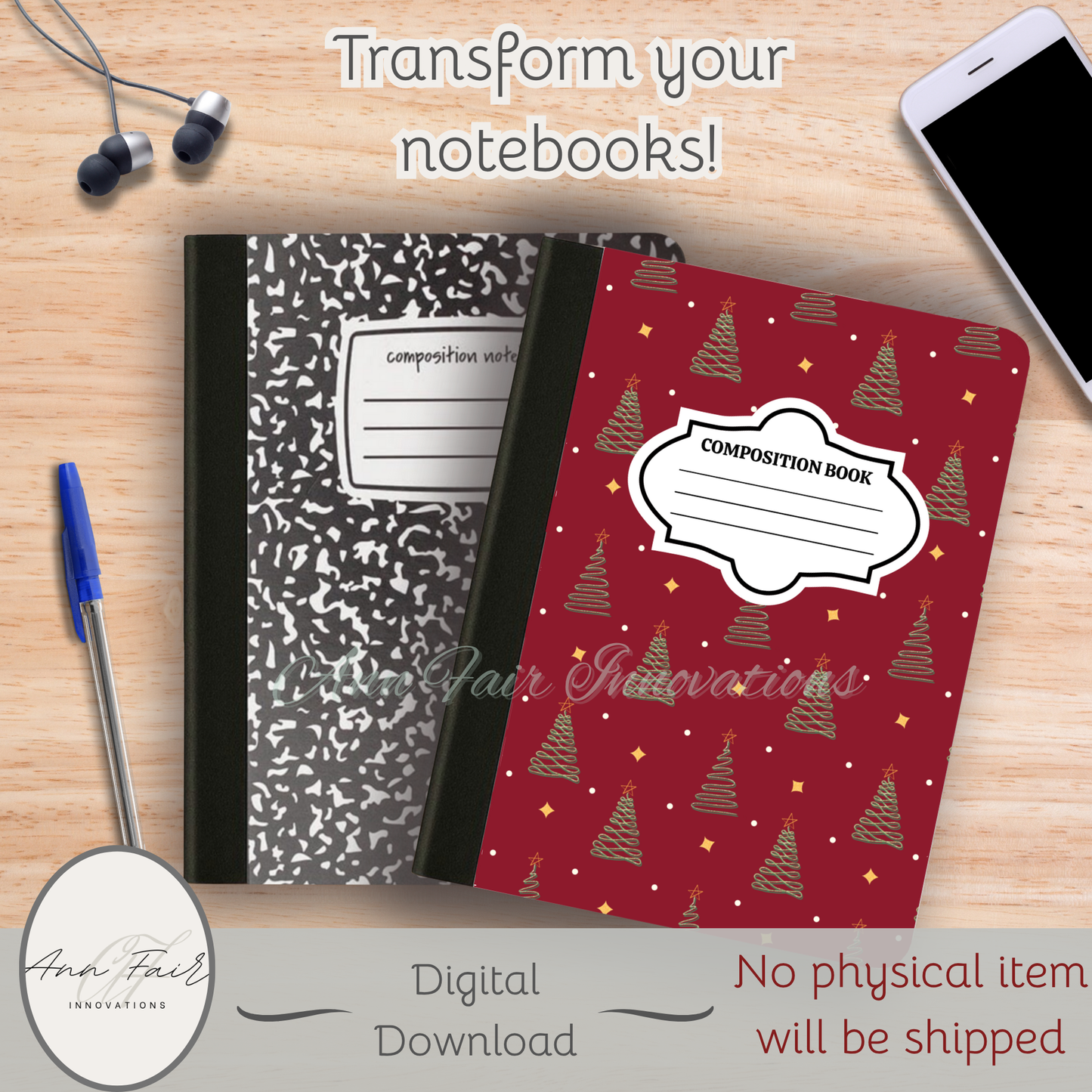 Glitter Trees Composition Notebook Cover | Digital Download PNG | Back to School, Journaling, DIY Custom Notebook, Sticker Paper Cover