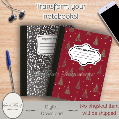 Glitter Trees Composition Notebook Cover | Digital Download PNG | Back to School, Journaling, DIY Custom Notebook, Sticker Paper Cover