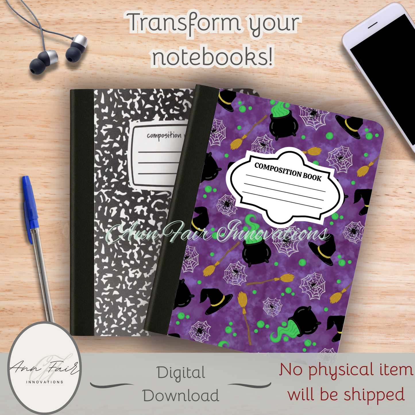 Witches Brew Printable Composition Notebook Cover | Digital Download PNG | Back to School, Journaling, DIY Custom Notebook, Sticker Paper Cover