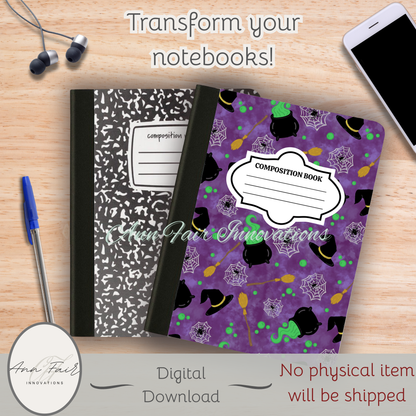 Witches Brew Printable Composition Notebook Cover | Digital Download PNG | Back to School, Journaling, DIY Custom Notebook, Sticker Paper Cover