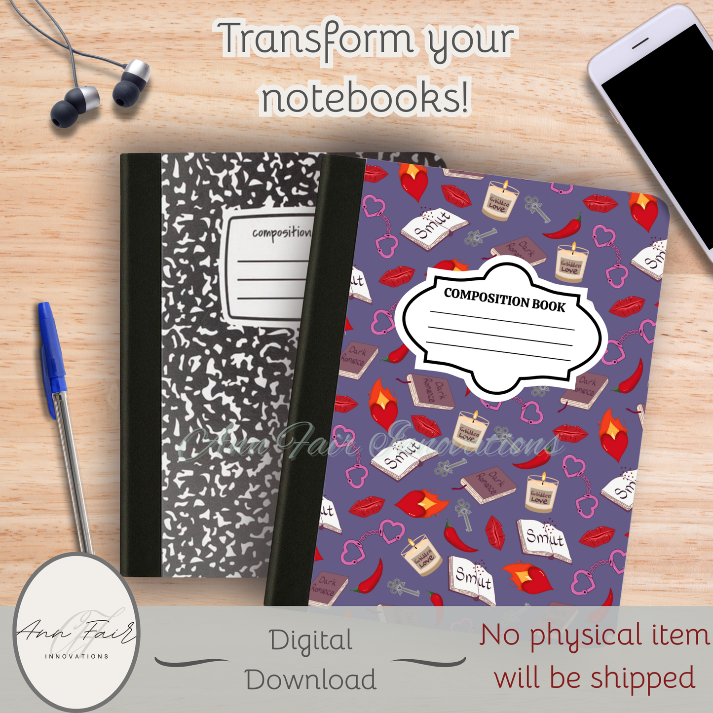 My Smutty Valentine Composition Notebook Cover | Digital Download PNG | Back to School, Journaling, DIY Custom Notebook, Sticker Paper Cover | Dark Romance