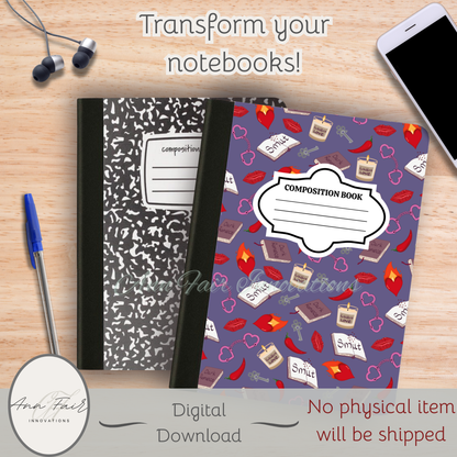 My Smutty Valentine Composition Notebook Cover | Digital Download PNG | Back to School, Journaling, DIY Custom Notebook, Sticker Paper Cover | Dark Romance