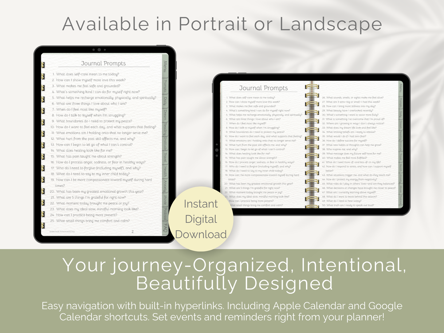 The Ultimate Digital Journal Journey Pack (Portrait & Landscape) | 9 Journals + 700+ Stickers + Apple & Google Calendar Links