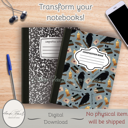 Nevermore in  Blue Composition Notebook Cover | Digital Download PNG | Back to School, Journaling, DIY Custom Notebook, Sticker Paper Cover