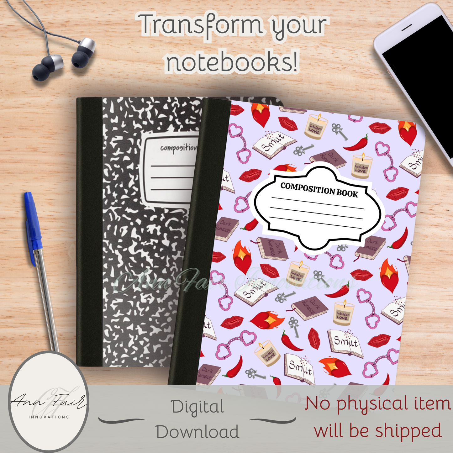 My Smutty Valentine Composition Notebook Cover | Digital Download PNG | Back to School, Journaling, DIY Custom Notebook, Sticker Paper Cover | Dark Romance