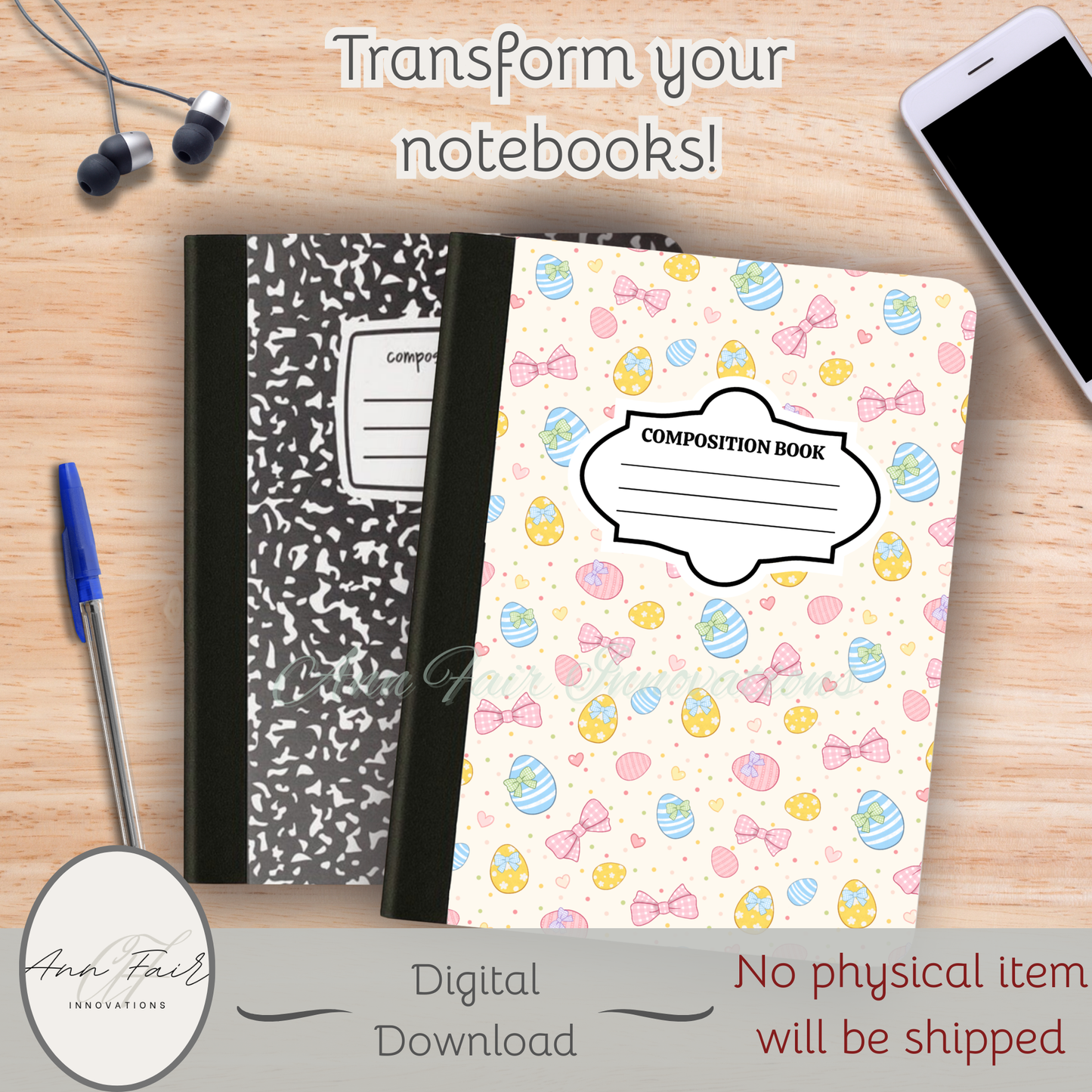 Coquette Gingham Easter Eggs Composition Notebook Cover | Digital Download PNG | Journaling, DIY Custom Notebook, Sticker Paper Cover