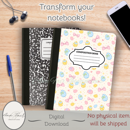 Coquette Gingham Easter Eggs Composition Notebook Cover | Digital Download PNG | Journaling, DIY Custom Notebook, Sticker Paper Cover