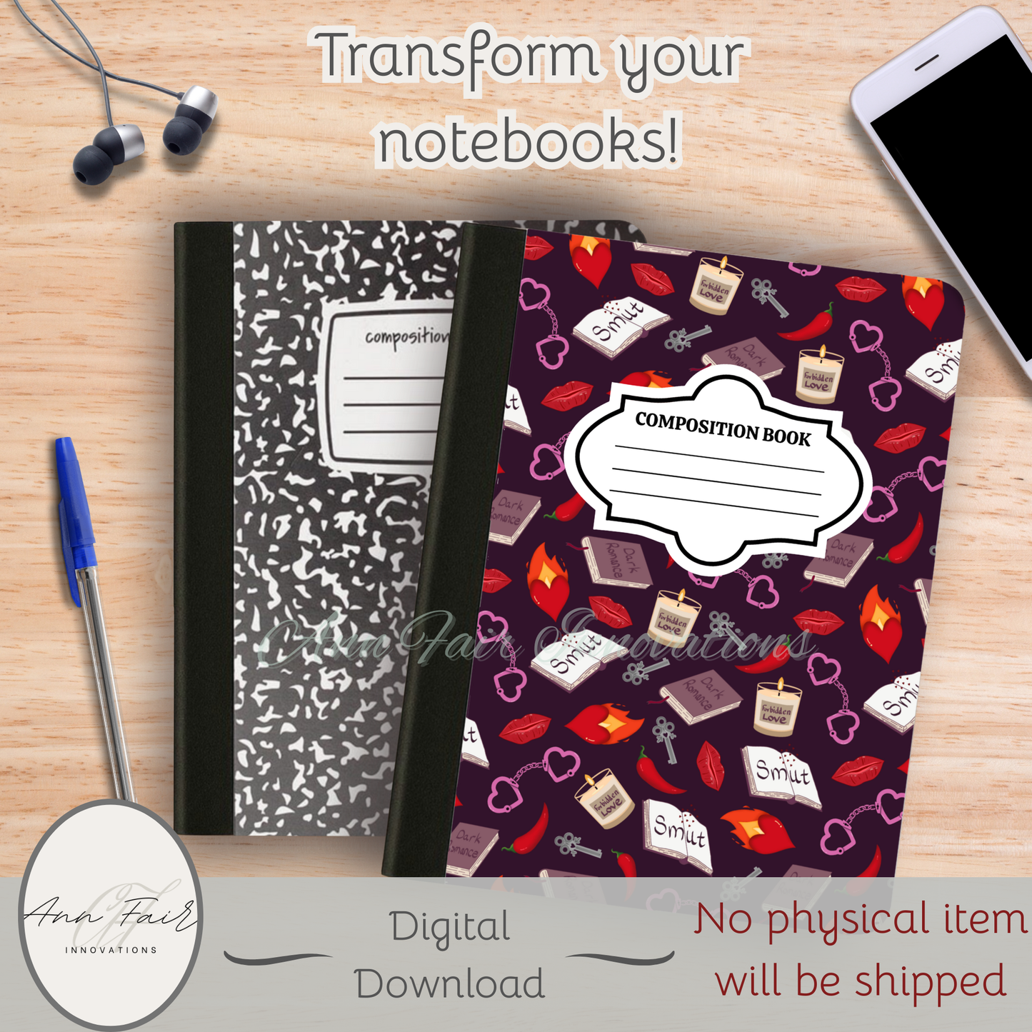 My Smutty Valentine Composition Notebook Cover | Digital Download PNG | Back to School, Journaling, DIY Custom Notebook, Sticker Paper Cover | Dark Romance