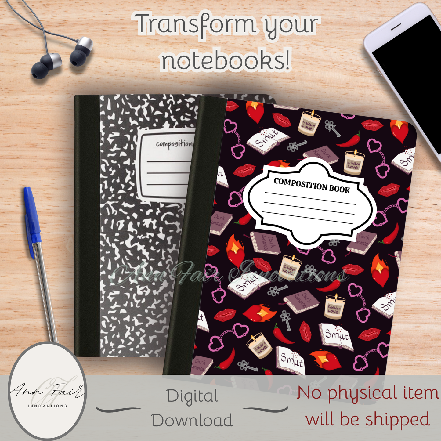 My Smutty Valentine Composition Notebook Cover | Digital Download PNG | Back to School, Journaling, DIY Custom Notebook, Sticker Paper Cover | Dark Romance