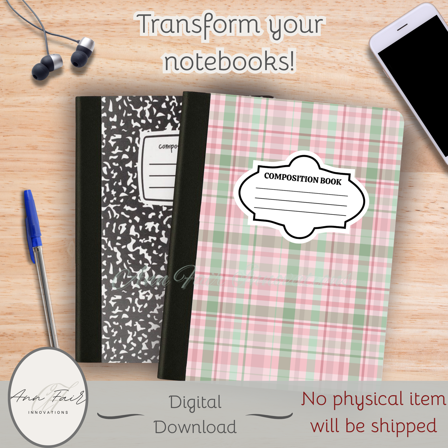 Coquette Plaid Composition Notebook Cover | Digital Download PNG | Back to School, Journaling, DIY Custom Notebook, Sticker Paper Cover