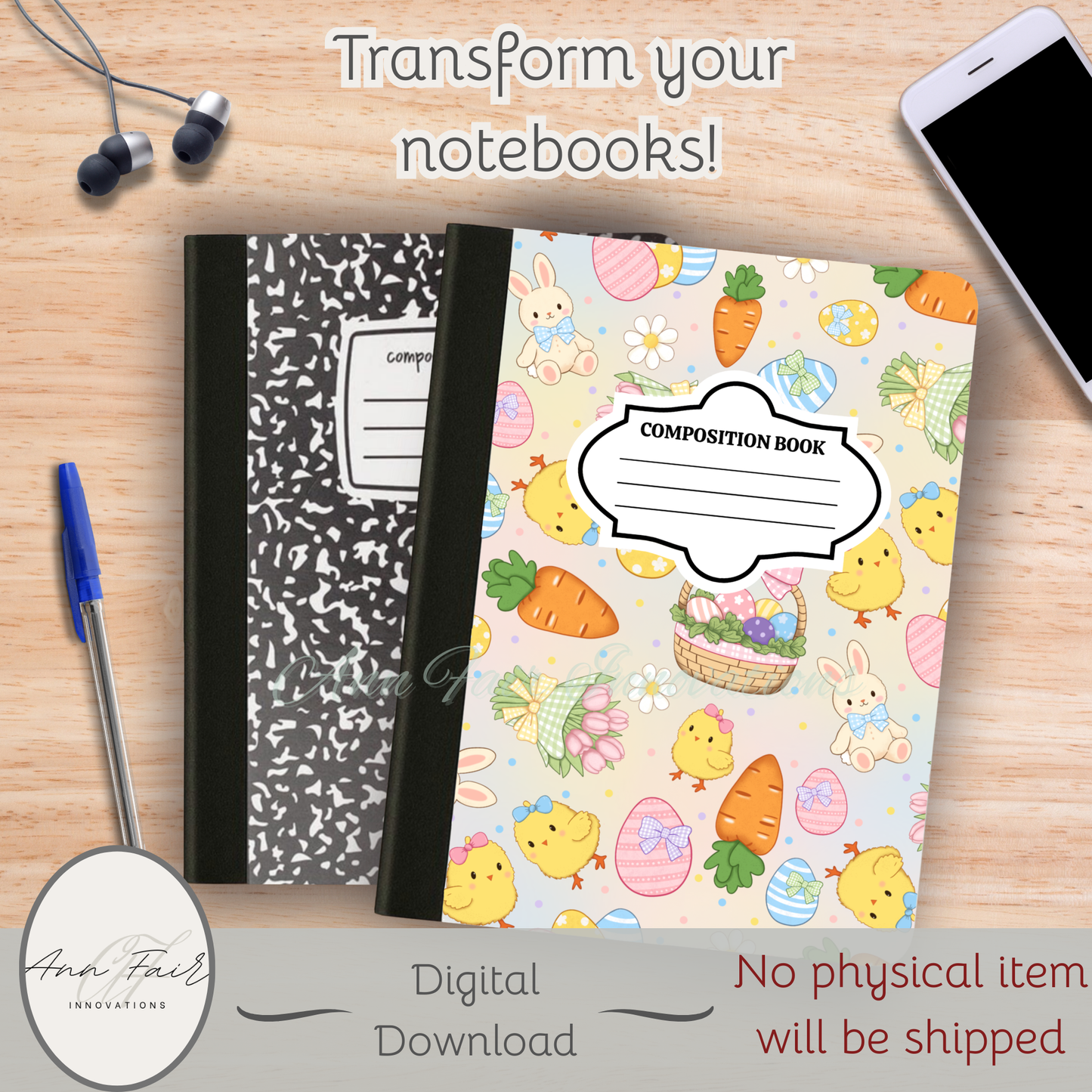 Coquette Easter Multicolor Composition Notebook Cover | Digital Download PNG | Journaling, DIY Custom Notebook, Sticker Paper Cover