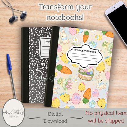 Coquette Easter Multicolor Composition Notebook Cover | Digital Download PNG | Journaling, DIY Custom Notebook, Sticker Paper Cover