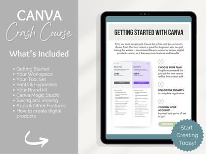 Canva Crash Course Guide – 62 Pages + 1.5 Hours of Video Tutorials | Instant Access