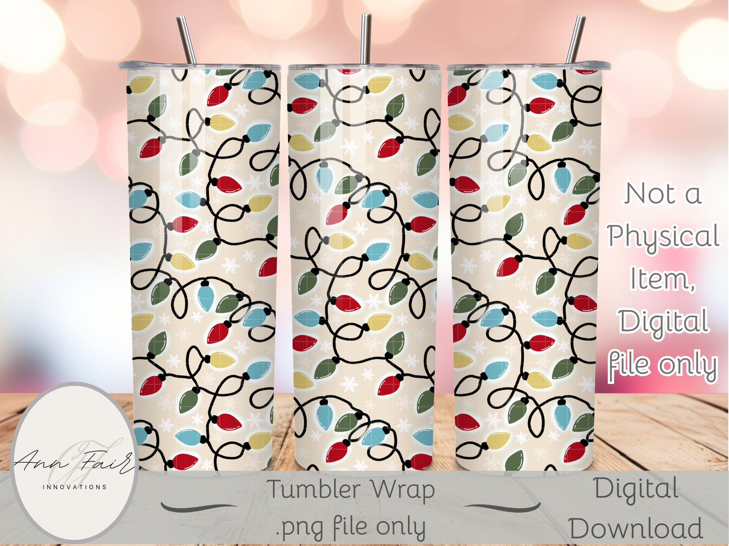 Vintage Christmas Lights Seamless PNG 20oz Skinny Tumbler Wrap | Sublimation 300 DPI Straight Tumbler Wrap | PNG Digital Wrap Digital Download