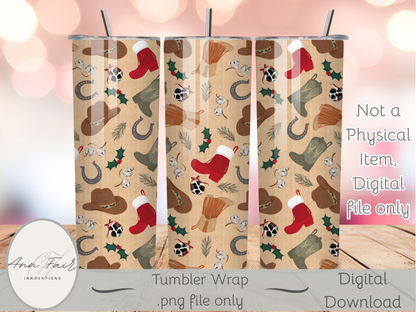 Western Christmas Seamless PNG 20oz Skinny Tumbler Wrap | Sublimation 300 DPI Straight Tumbler Wrap | PNG Digital Wrap Digital Download