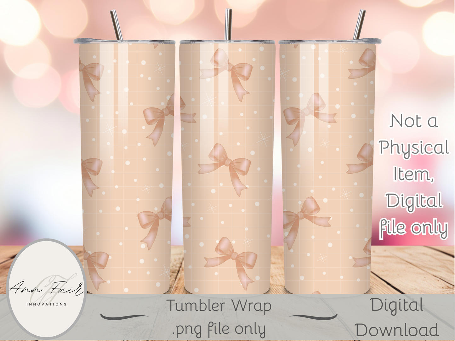 Pink bows and polka dots Coquette Seamless PNG 20oz Skinny Tumbler Wrap | Sublimation 300 DPI Straight Tumbler Wrap | PNG Digital Wrap Digital Download