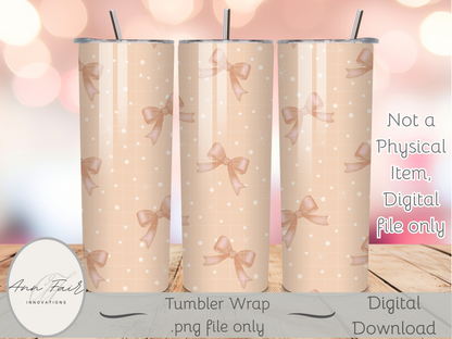 Pink bows and polka dots Coquette Seamless PNG 20oz Skinny Tumbler Wrap | Sublimation 300 DPI Straight Tumbler Wrap | PNG Digital Wrap Digital Download