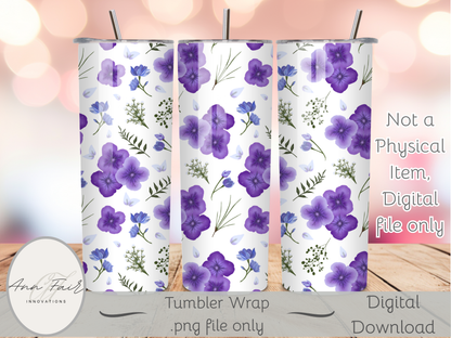 Amethyst Meadows white background Seamless PNG 20oz Skinny Tumbler Wrap | Sublimation 300 DPI Straight Tumbler Wrap | PNG Digital Wrap Digital Download