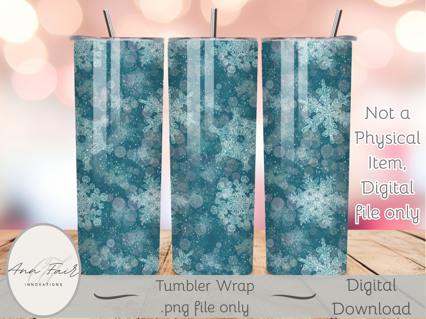 Snowflake Dreams Teal Seamless PNG 20oz Skinny Tumbler Wrap | Sublimation 300 DPI Straight Tumbler Wrap | PNG Digital Wrap Digital Download