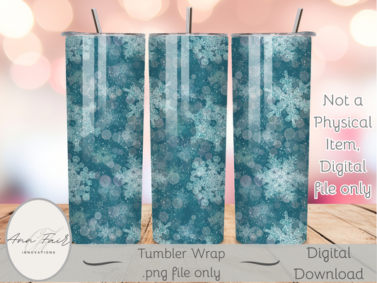 Snowflake Dreams Teal Seamless PNG 20oz Skinny Tumbler Wrap | Sublimation 300 DPI Straight Tumbler Wrap | PNG Digital Wrap Digital Download