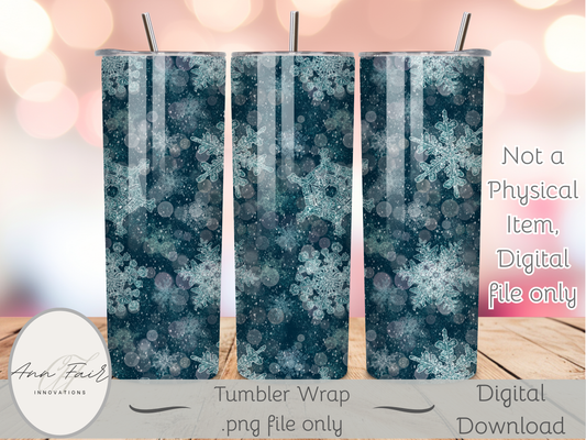 Snowflake Dreams Midnight Seamless PNG 20oz Skinny Tumbler Wrap | Sublimation 300 DPI Straight Tumbler Wrap | PNG Digital Wrap Digital Download