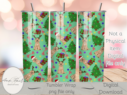 Goldendoodle Christmas Seamless PNG 20oz Skinny Tumbler Wrap | Sublimation 300 DPI Straight Tumbler Wrap | PNG Digital Wrap Digital Download