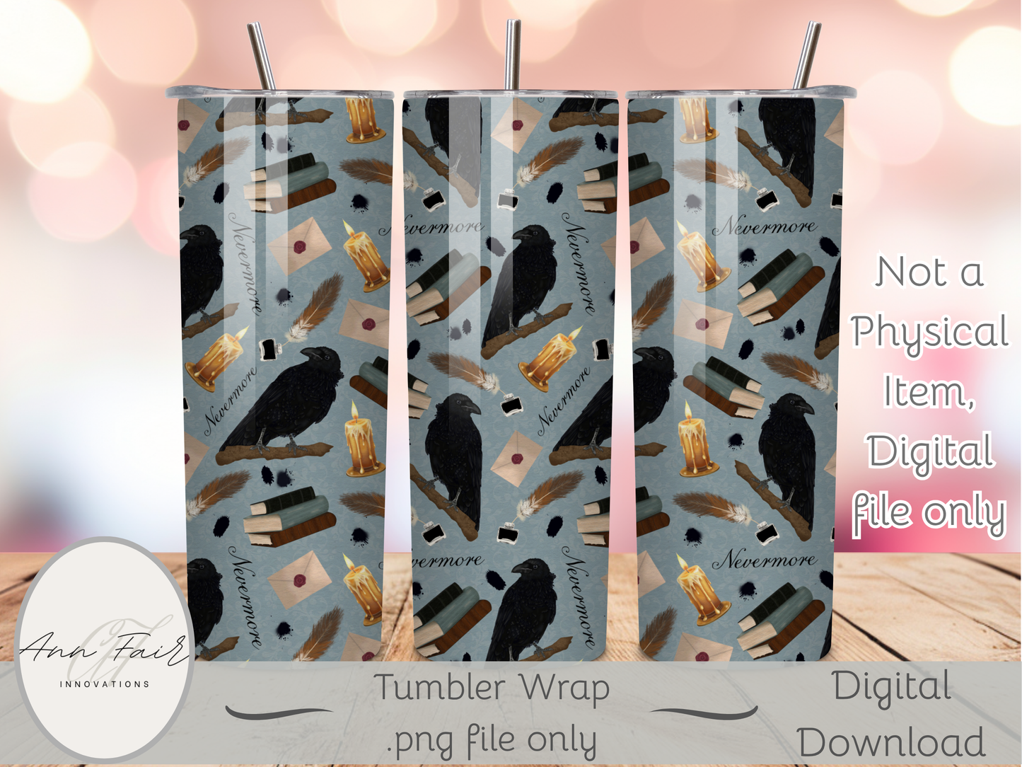 Nevermore Seamless PNG 20oz Skinny Tumbler Wrap | Sublimation 300 DPI Straight Tumbler Wrap | PNG Digital Wrap Digital Download