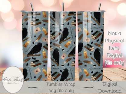 Nevermore Seamless PNG 20oz Skinny Tumbler Wrap | Sublimation 300 DPI Straight Tumbler Wrap | PNG Digital Wrap Digital Download