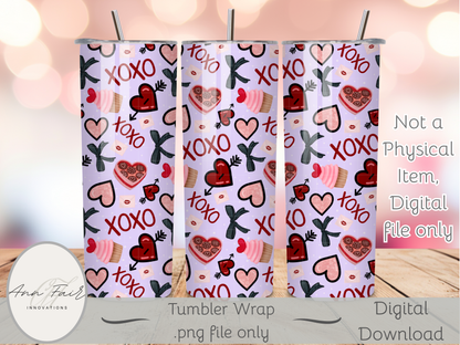 Valentine XOXO Seamless PNG 20oz Skinny Tumbler Wrap | Sublimation 300 DPI Straight Tumbler Wrap | PNG Digital Wrap Digital Download