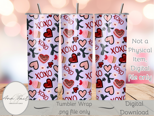 Valentine XOXO Seamless PNG 20oz Skinny Tumbler Wrap | Sublimation 300 DPI Straight Tumbler Wrap | PNG Digital Wrap Digital Download