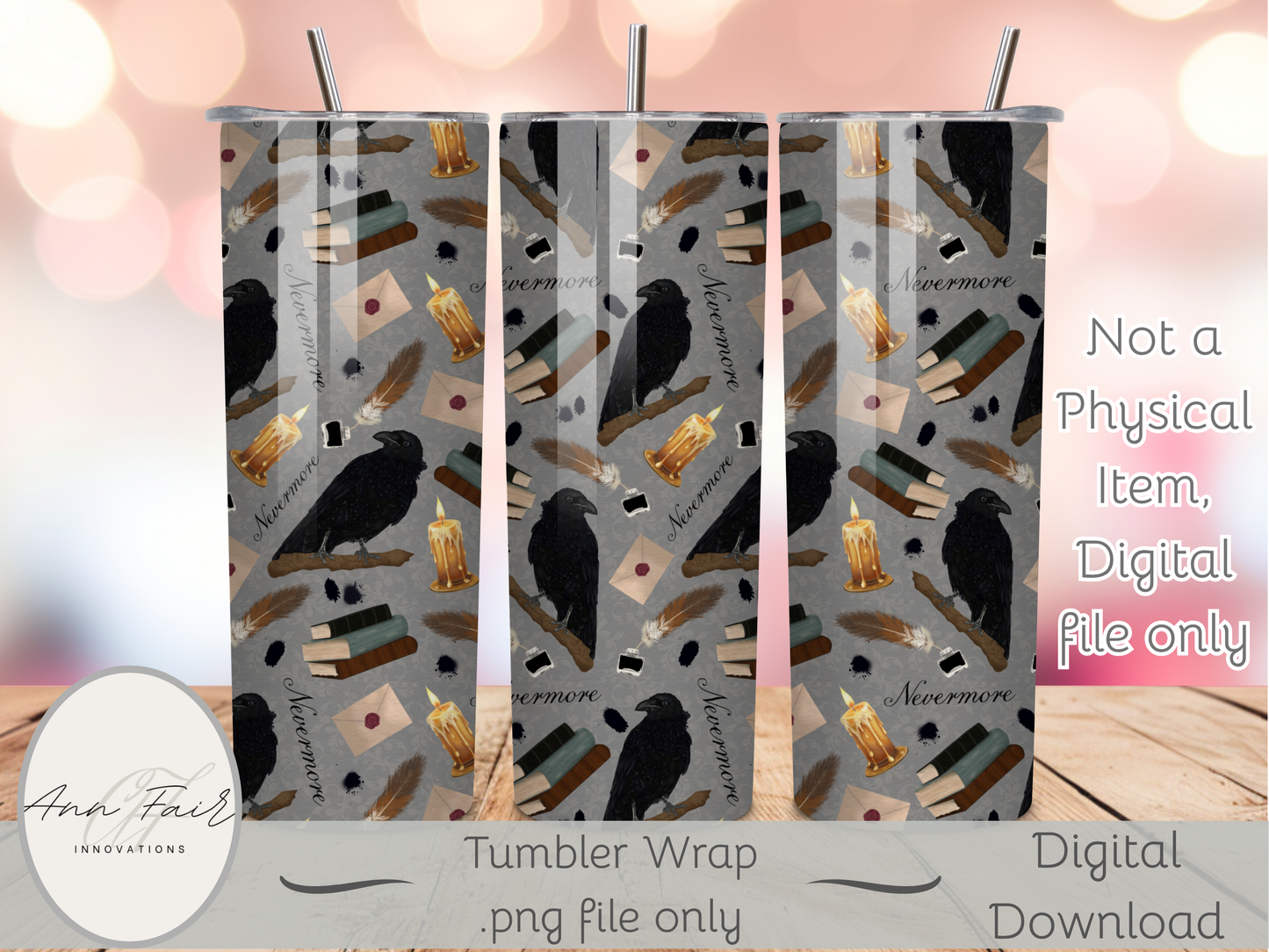 Nevermore Seamless PNG 20oz Skinny Tumbler Wrap | Sublimation 300 DPI Straight Tumbler Wrap | PNG Digital Wrap Digital Download
