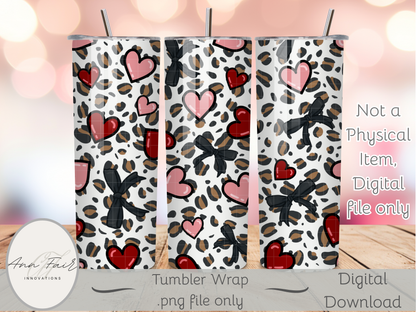 Leopards and Hearts Seamless PNG 20oz Skinny Tumbler Wrap | Sublimation 300 DPI Straight Tumbler Wrap | PNG Digital Wrap Digital Download