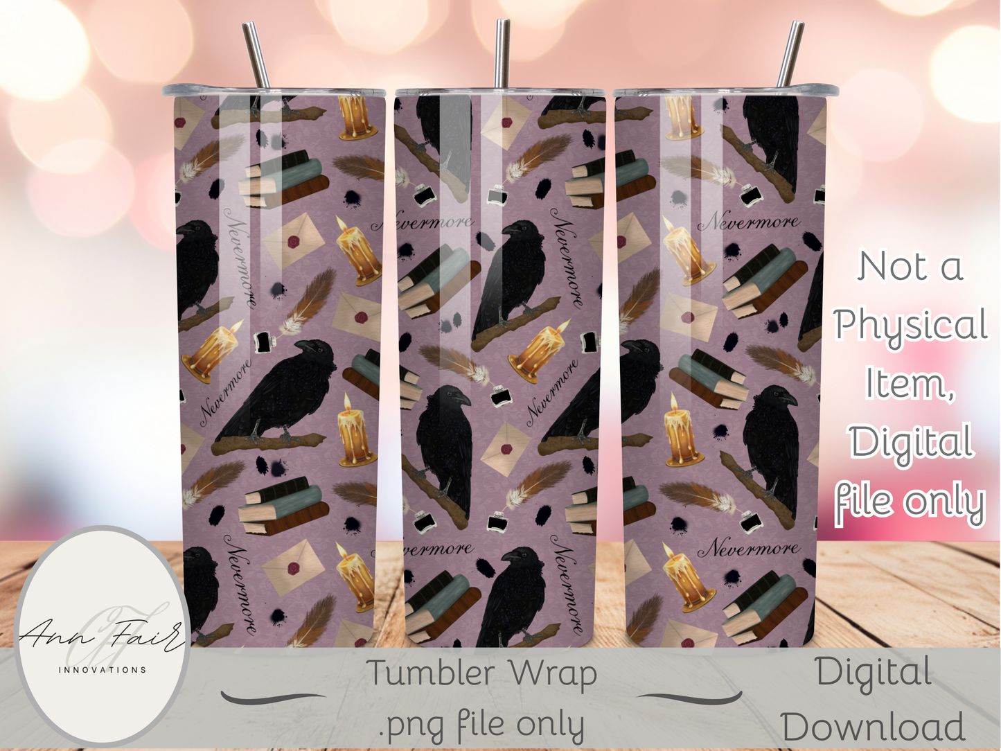 Nevermore Seamless PNG 20oz Skinny Tumbler Wrap | Sublimation 300 DPI Straight Tumbler Wrap | PNG Digital Wrap Digital Download