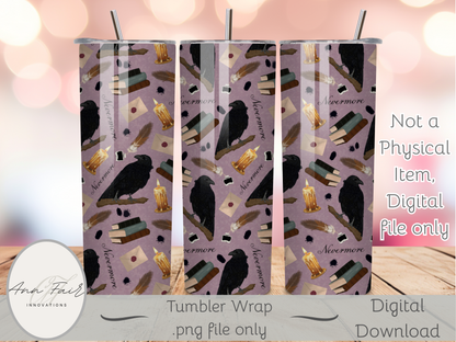 Nevermore Seamless PNG 20oz Skinny Tumbler Wrap | Sublimation 300 DPI Straight Tumbler Wrap | PNG Digital Wrap Digital Download