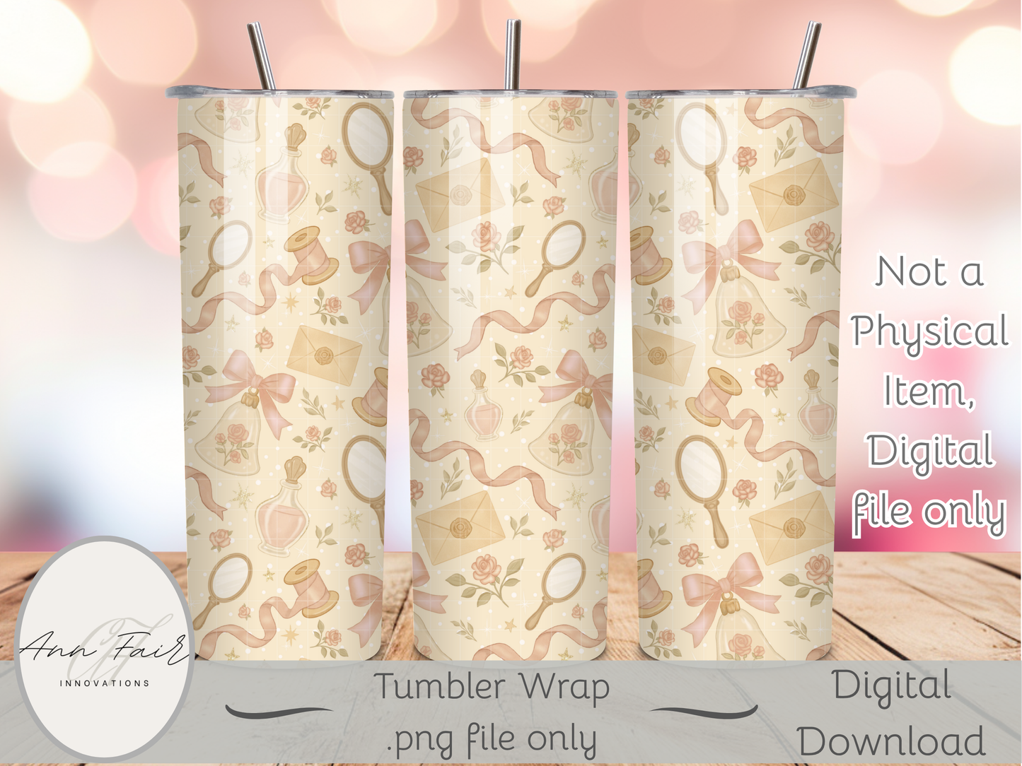 Winter Pink Coquette Seamless PNG 20oz Skinny Tumbler Wrap | Sublimation 300 DPI Straight Tumbler Wrap | PNG Digital Wrap Digital Download