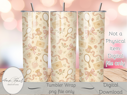 Winter Pink Coquette Seamless PNG 20oz Skinny Tumbler Wrap | Sublimation 300 DPI Straight Tumbler Wrap | PNG Digital Wrap Digital Download