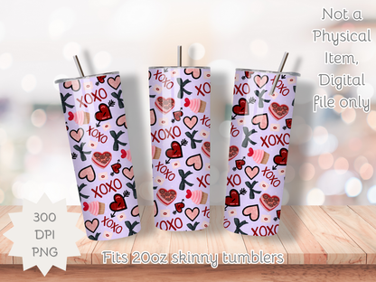 Valentine XOXO Seamless PNG 20oz Skinny Tumbler Wrap | Sublimation 300 DPI Straight Tumbler Wrap | PNG Digital Wrap Digital Download