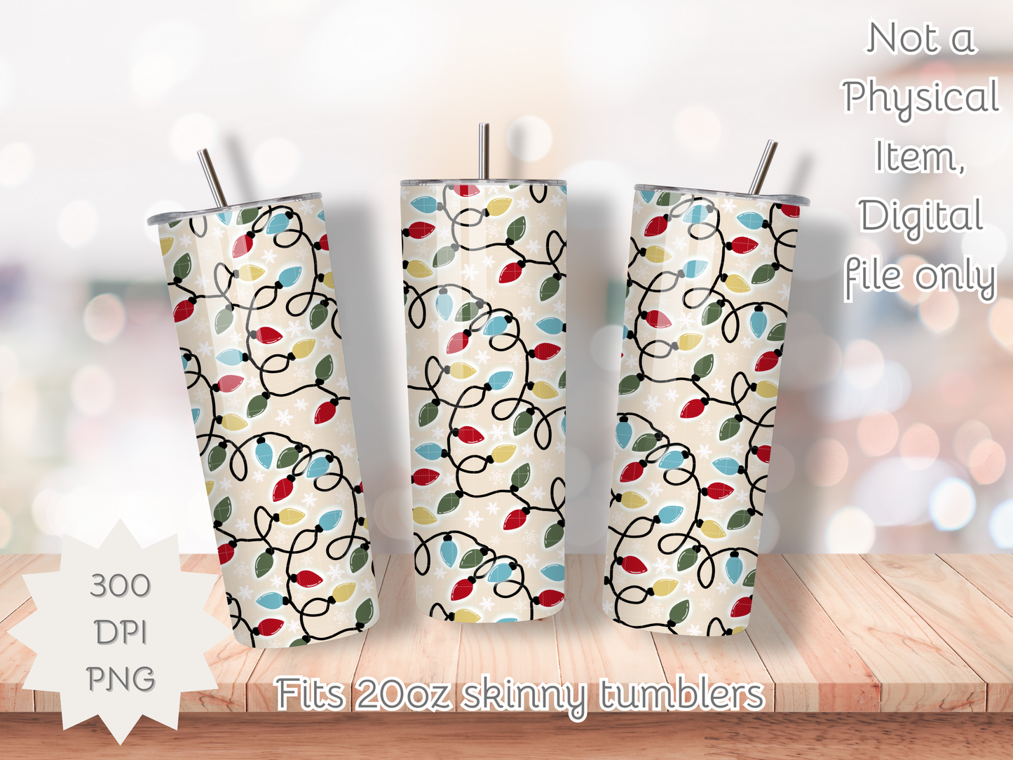 Vintage Christmas Lights Seamless PNG 20oz Skinny Tumbler Wrap | Sublimation 300 DPI Straight Tumbler Wrap | PNG Digital Wrap Digital Download
