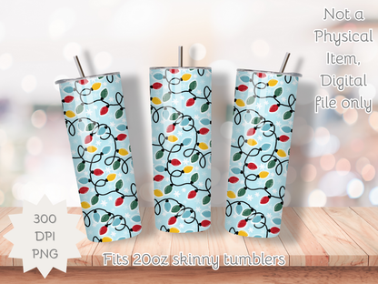 Retro Christmas Lights Seamless PNG 20oz Skinny Tumbler Wrap | Sublimation 300 DPI Straight Tumbler Wrap | PNG Digital Wrap Digital Download