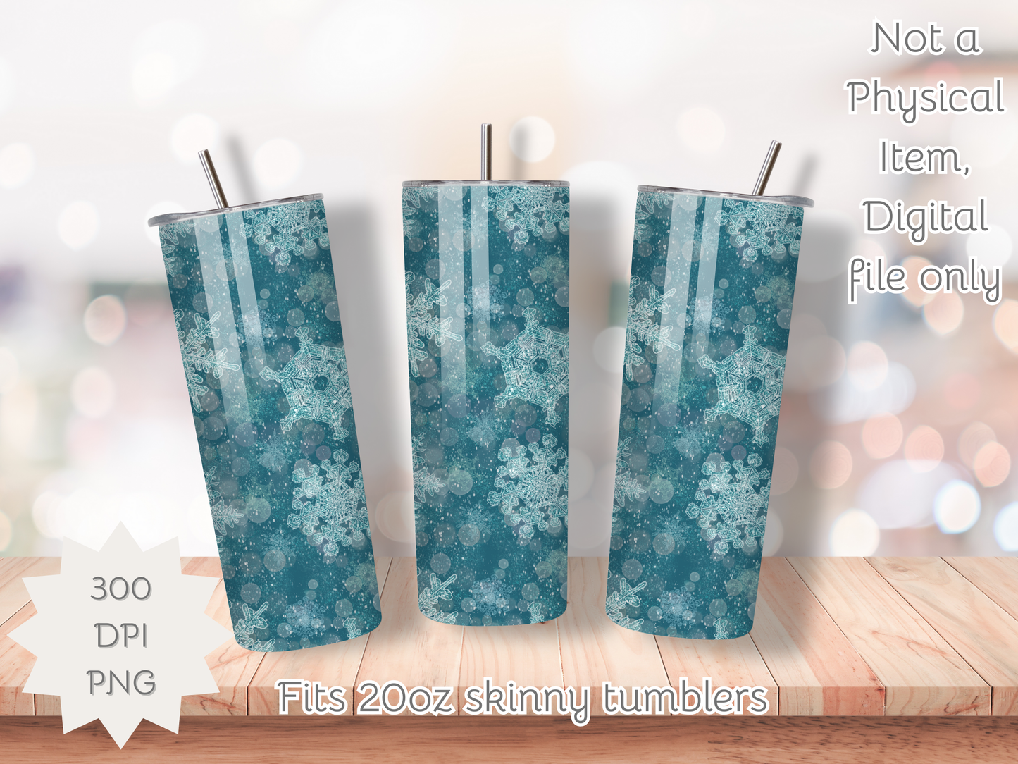 Snowflake Dreams Teal Seamless PNG 20oz Skinny Tumbler Wrap | Sublimation 300 DPI Straight Tumbler Wrap | PNG Digital Wrap Digital Download