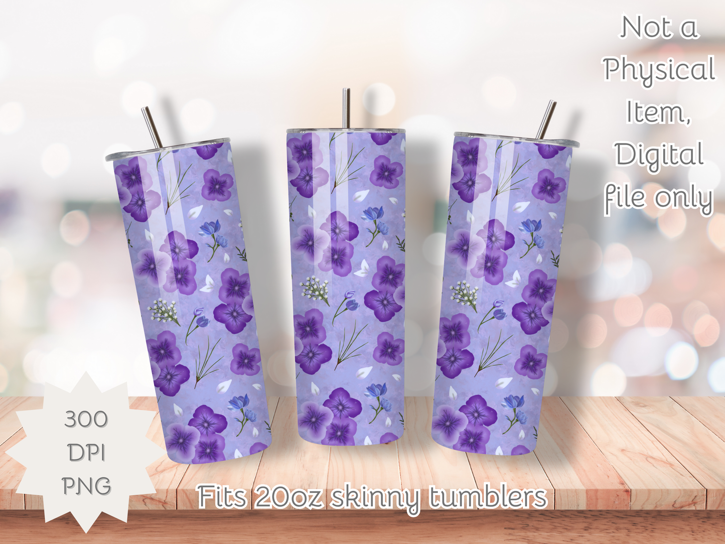 Amethyst Meadows purple background Seamless PNG 20oz Skinny Tumbler Wrap | Sublimation 300 DPI Straight Tumbler Wrap | PNG Digital Wrap Digital Download