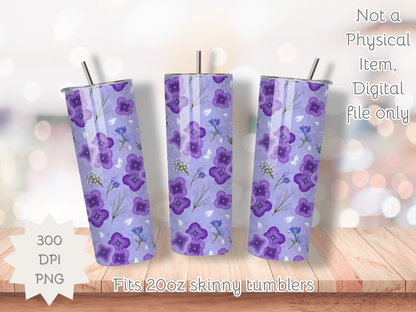 Amethyst Meadows purple background Seamless PNG 20oz Skinny Tumbler Wrap | Sublimation 300 DPI Straight Tumbler Wrap | PNG Digital Wrap Digital Download
